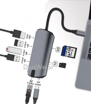 8 v 1 USB-C hub typ-c hub gigabit káblové sieťové karty dokovacej stanici 3-port usb hub hliníkovej zliatiny rozbočovač USB 3.0 HDMI PD