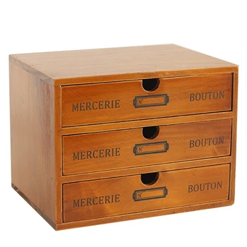 Drevené Retro 3 Vrstvy Zásuvky Úložný Box Vintage Stôl Delič Organizátor Kozmetické Šperky Rustikálny Polica Skrine Domova