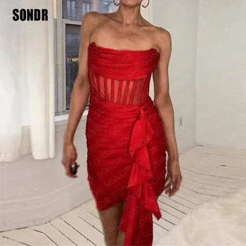 SONDR Červená Ramienok Krátke Sexy Večerné Šaty Formálne Noc Strany Klubu Dresse Mini Šaty bez Rukávov De Soiré 2023