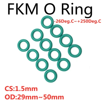 50pcs Zelená FKM O-Krúžok Tesnenie Prírubové CS 1.5 mm OD 29mm ~ 50 mm Fluóru Gumy Izolácie Olej Vysoká Teplotná Odolnosť Podložka