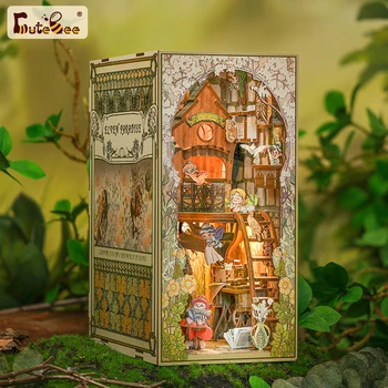 CUTEBEE DIY Duchu Knihy Kút Darček Miniatúrne Dom Booknook s Dotyk Svetla Model Budovy Dospelých pre Dekorácie (Elven Raj)