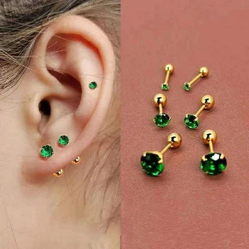2PC Nehrdzavejúcej Ocele Malý Zelený Cubic Zirconia Ucho Gombíky, Náušnice Pre Ženy Drobné Helix Tragus Piercing, Náušnice kórejský Šperky