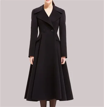 Cashmere Black Dlho Ženy Kabát Zimný Hrubé Ženy Oblek, Sako Šité 1 Ks Teplá Bunda Formálne Prom Šaty Zákopy Srsti