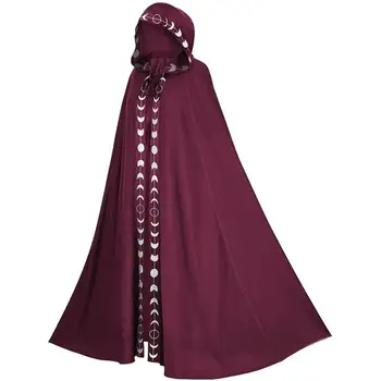 Retro Dospelých Plášť s Kapucňou Stredoveké Unisex Plášť Extra Dlhé Mesiac Tlač Plášť bunda pre ženy