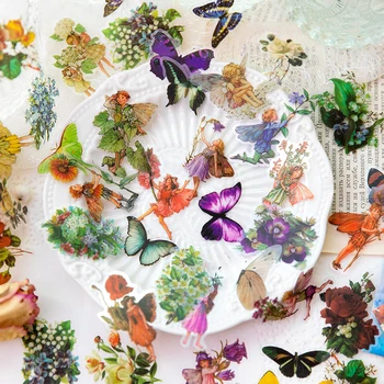 50 listov Nálepiek Scrapbooking Ročníka, údaje kvetinový strane stanu dekoratívny materiál PET nálepky 6 druhov