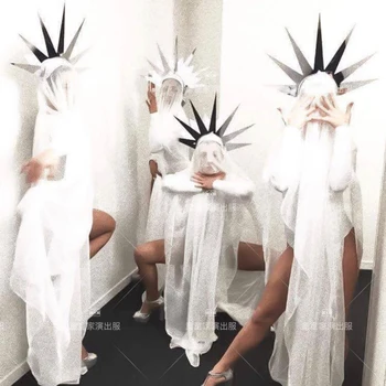 Nočný klub ds zrkadlo pokrývku hlavy party stage show dance nosiť Sexy Slnko Kráľovná kostým biely Bar gogo kostýmy