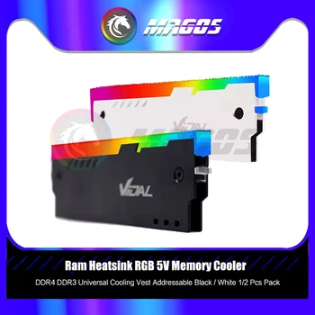 Ram Chladič RGB 5V Pamäť Chladnejšie DDR4 pamäte DDR3 Univerzálna Chladiaca Vesta Adresný Black / White 1/2 Ks Balenie