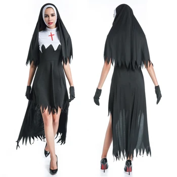 Halloween Upír Demon Cosplay Kostým Ženy Kostým Hriešne Sestra Kríž Tlačiť Dlhé Šaty Výkon Kostým Party Zdobiť