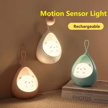 Cartoon Nočné Svetlo Snímač Pohybu Silikónové LED Nástenné Svietidlá Pre Detská Izba Vedľa Lampy Domova Darček Nabíjateľná Stolové Lampy