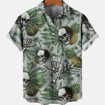 Pánske Letné Štýlové Módne Bežné Sociálne Havajské Kvetinový Lebky Krátky Rukáv Plain Shirt Elegantný Retro Dovolenku Oblečenie Nové