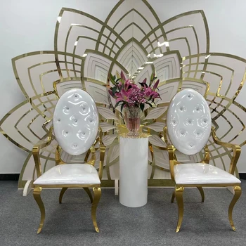 Moderné zlaté nehrdzavejúcej ocele biele kožené svadobné stoličky pre jedáleň