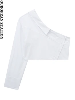 PAILETE Ženy 2023 módne asymetrický skladaný blúzky ročník jedného pleca dlhý rukáv ženské košele blusas elegantné topy