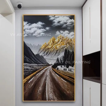 100% zlatej fólie mountain top cestnej hrubé olejomaľba abstraktné moderné plátno na stenu umenie obývacia izba ozdoby, dekorácie ako darček