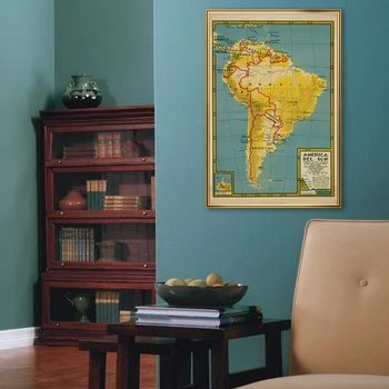 42*59 cm Južnej Amerike Mapu V španielčine Ročníka Art Plagáte bez rámu Vytlačí Plátno, Maľovanie na Školské potreby Domáce Dekorácie