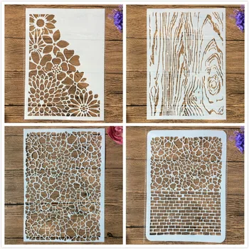 4Pcs/Set A4 29 cm Mozaika Keramická Dreva Daisy Textúra DIY Vrstvenie Blany Maľovanie Zápisník Sfarbenie Razba Dekoratívne Šablóny