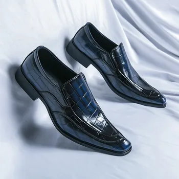 2023 Modrá Elegantné pánske Šaty Topánky Slip-on Formálne Topánky pre Mužov Pohodlné Pánske Kožené Topánky Mokasíny zapatos de hombre vestir