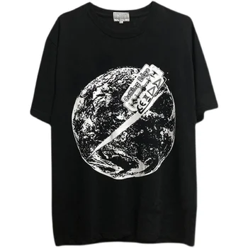 C. E 20AW Harajuku CAVEMPT Čepeľ Rez Trhanie Zeme Tlač Okrúhlym Výstrihom, Krátky Rukáv T-Shirt Pre Mužov A Ženy v Móde