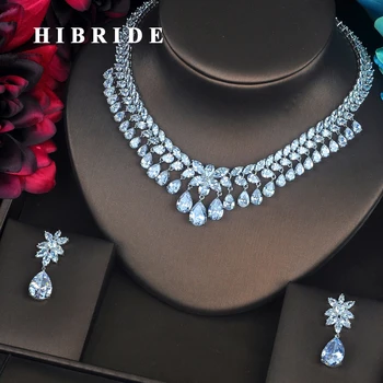 HIBRIDE Krásny Luxusný Plný Šperky Sady Pre Ženy Nevestu Náhrdelník Nastaviť Svadobné Dubaj Šaty Príslušenstvo Veľkoobchodná Cena N-402