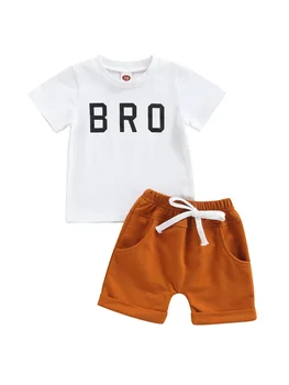Batoľa Baby Boy Šaty Letné Módy Písmeno T Shirt Top s Farbou Šortky Roztomilý Oblečenie Novorodenca Set 2ks