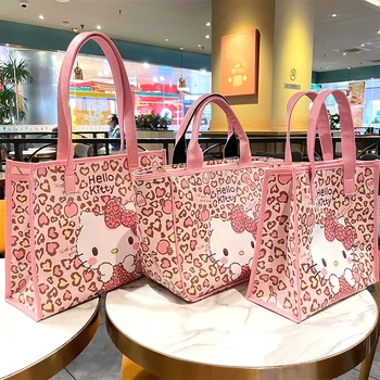 Sanrio Roztomilý Kreslený Hello Kitty Pink Láska Leopard Tlač Ramenný Prenosné Veľkú Kapacitu Kawaii Anime Tote Maminku Taška Darček Nové