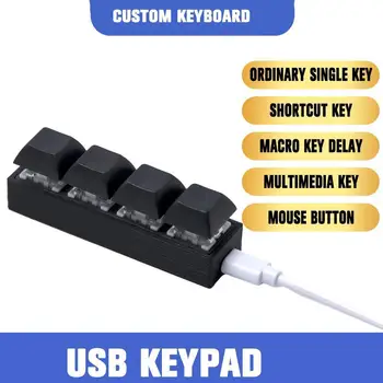 USB Programovateľné Makro Klávesnica 4 Tlačidlá One-key klávesové Skratky Myši Tlačidlo Ovládania Hlasitosti Tlačidlo Mini Klávesnica