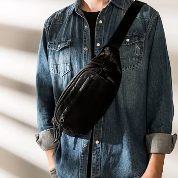 Jednoduché, bežné luxusné prírodné reálnom kožené mužov black hrudníka taška letné vonkajšie športové ľahký jediný ramenný messenger taška