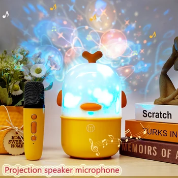 Zealsound Bezdrôtový Prenosné Premietacie Bluetooth Reproduktor s Mikrofónom,Domáce Karaoke Stroj pre Deti a Dospelých s RGB Svetlo