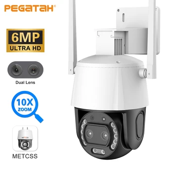 PEGATAH 6MP Video Dohľad, WiFi, Kamera, 10X Optický Zoom Plné Farby Nočné Videnie Policajné Svetla, Alarm Security PTZ IP Kamery