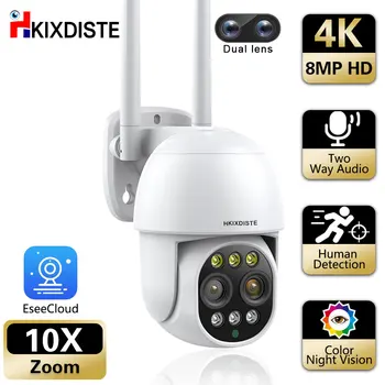 4K Wifi PTZ IP Kamera Duálny Objektív 2 Way Audio 8MP Bezdrôtové Zabezpečenie Surveillance Camera 10x Zoom Farebné Nočné Videnie CCTV IP Cam